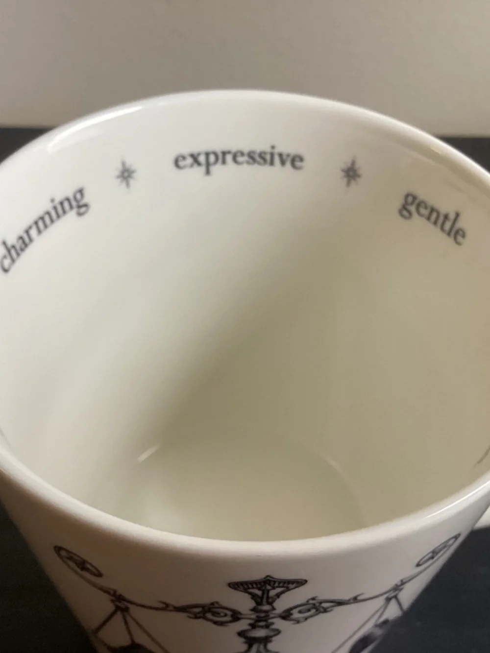 William Sonoma Rory Dobner Zodiac LIBRA Coffee Mug Cup White n Black